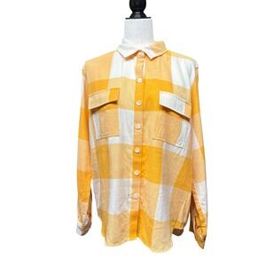 Tribal Jeans Womens Daisy Yellow Buffalo Plaid Cotton Button Down Shirt  NWT